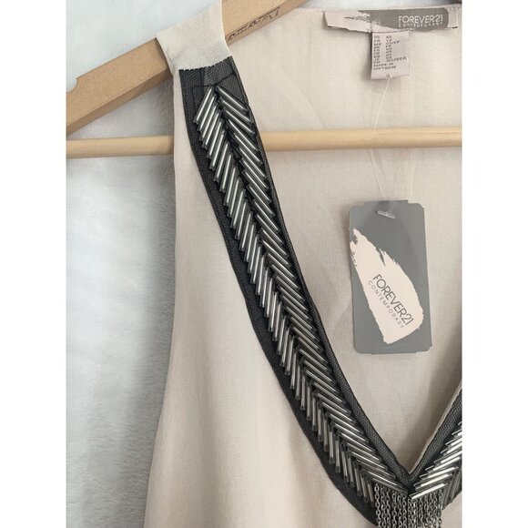 Forever 21 Boho Sleeveless Blouse V-Neck Embellished Beaded Trim Layer Tank Top - Picture 4 of 11